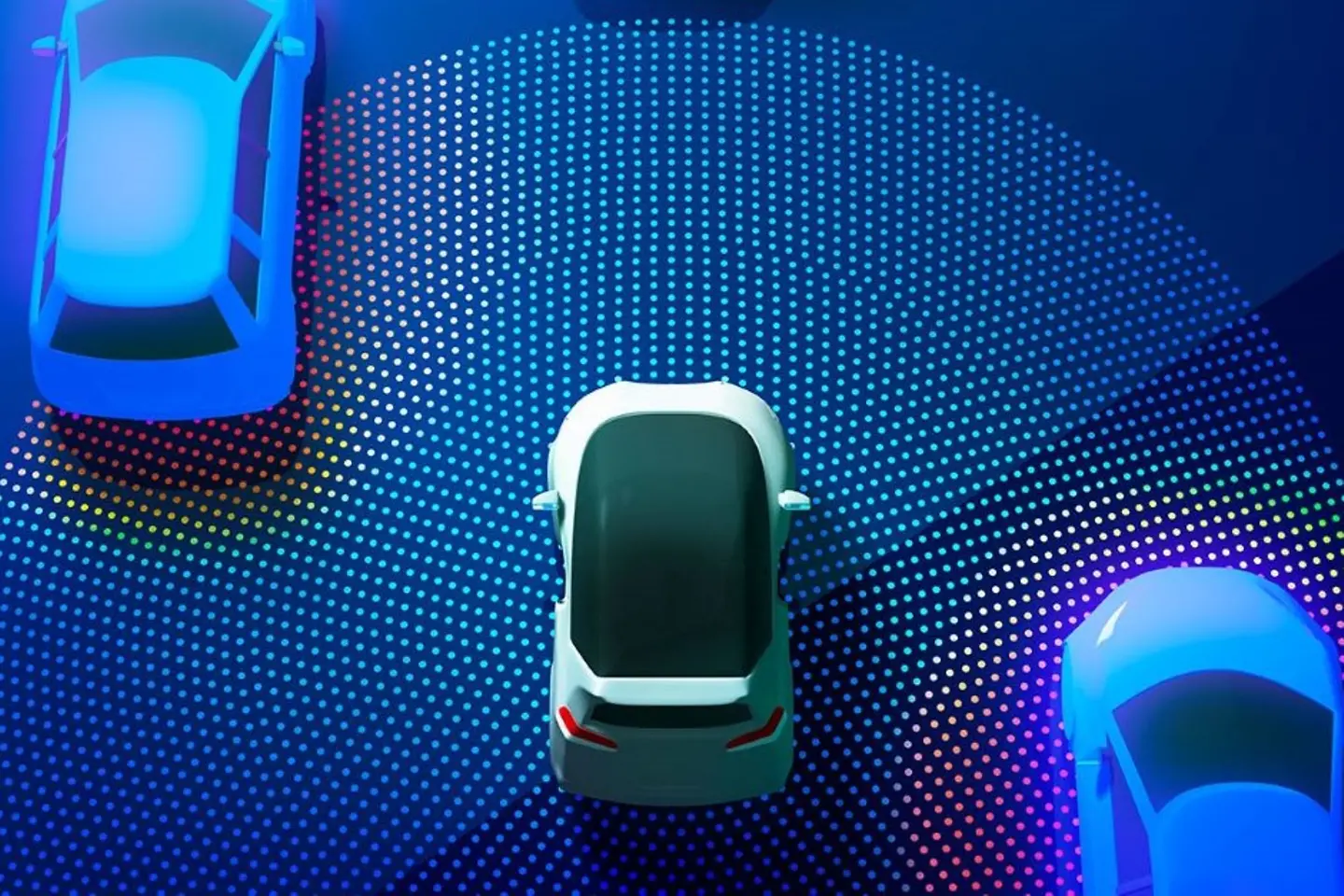 Digital image of cars on a blue surface