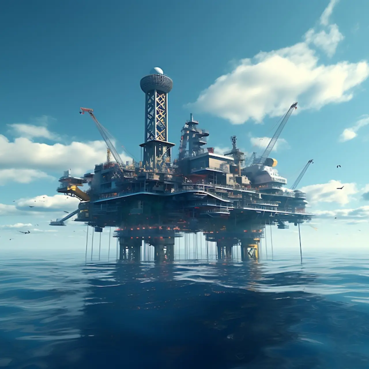 Petroleum drilling rig, offshore drilling rig during sunset