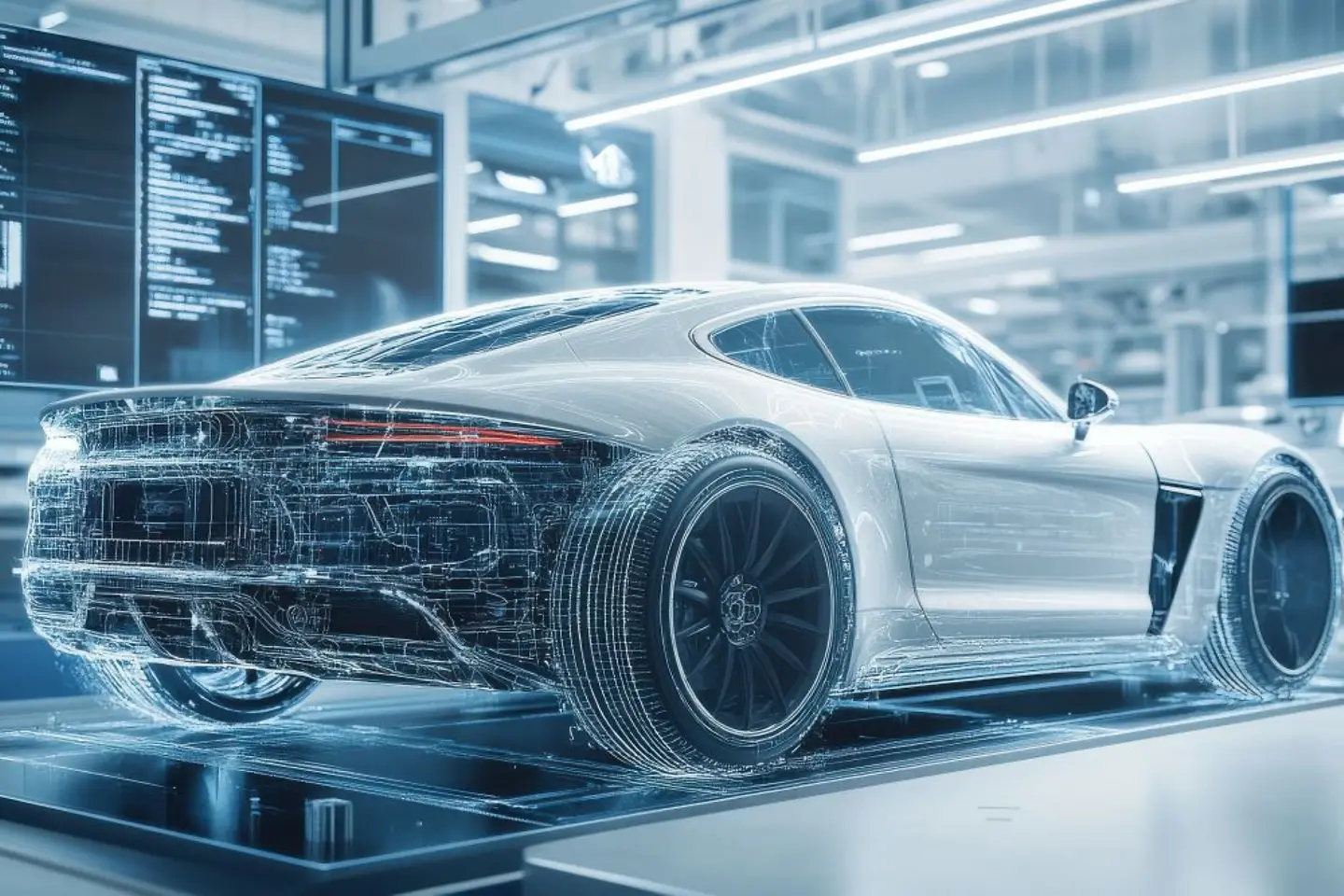Imagem gerada por IA - 3D-Illustration eines futuristischen Sportwagens, Bild AI-generiert