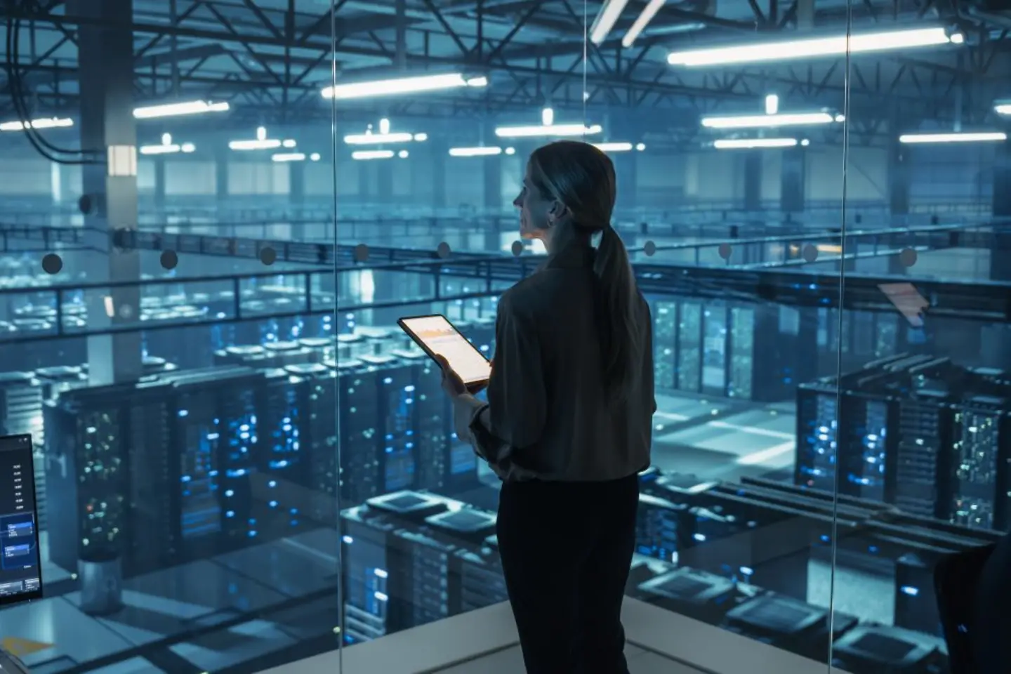 Especialista em cibersegurança em um data center