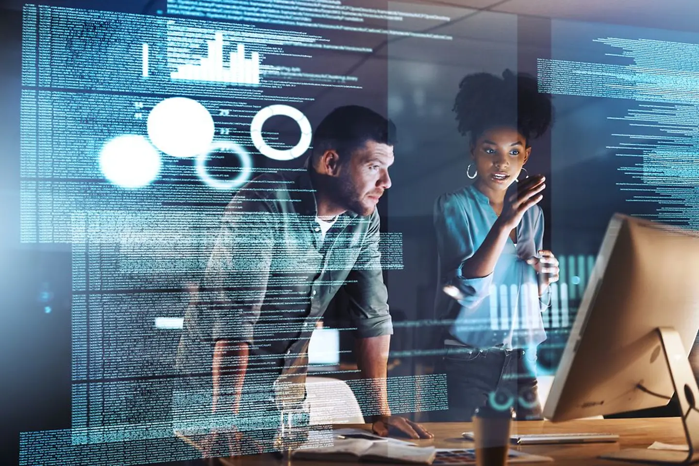 Business professionals working on cloud