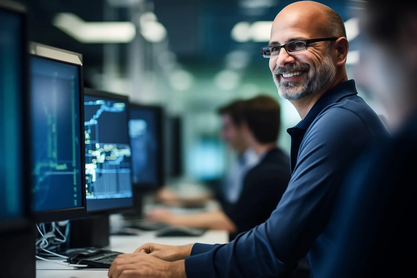 Programador a trabalhar com computadores